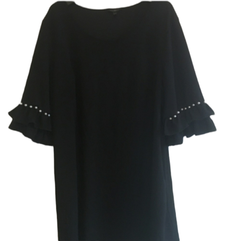 Lane Bryant Black Dress Pearl Accents Bell Sleeves Size 22-24